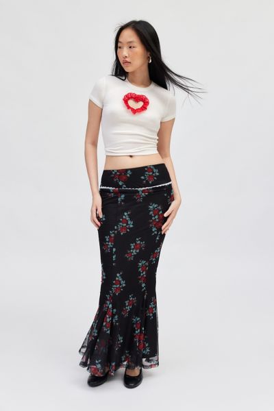 Daisy Street Floral Mesh Maxi Skirt