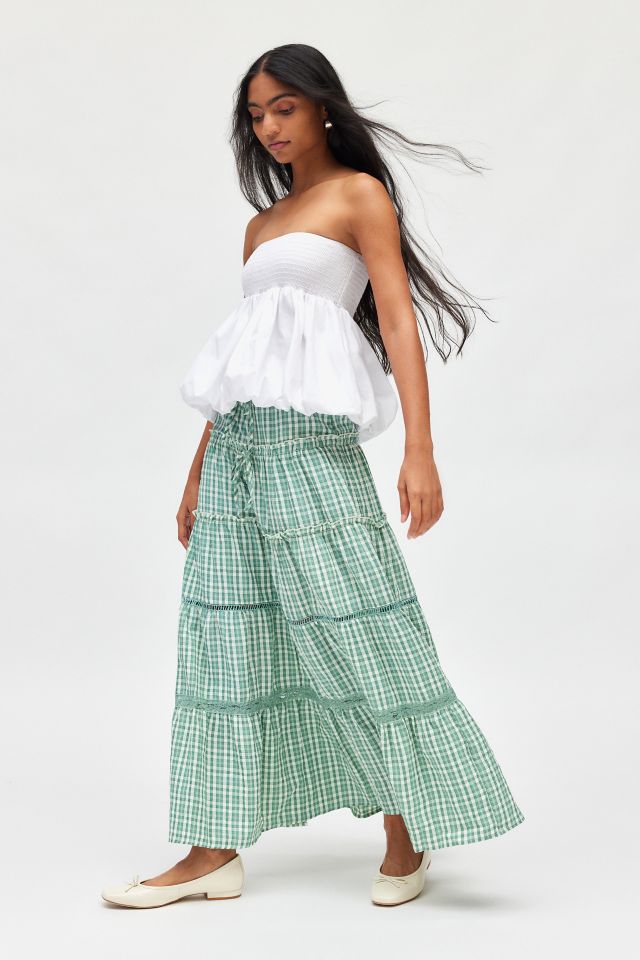 Daisy Street Tiered Gingham Maxi Skirt