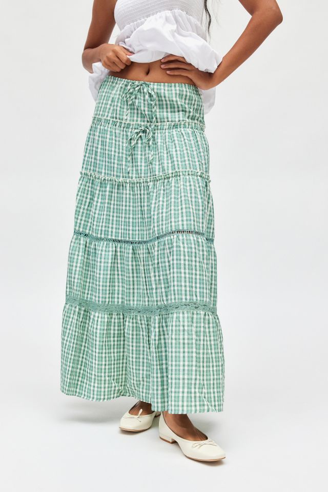 Daisy Street Tiered Gingham Maxi Skirt #1