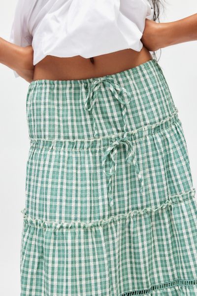 Daisy Street Tiered Gingham Maxi Skirt