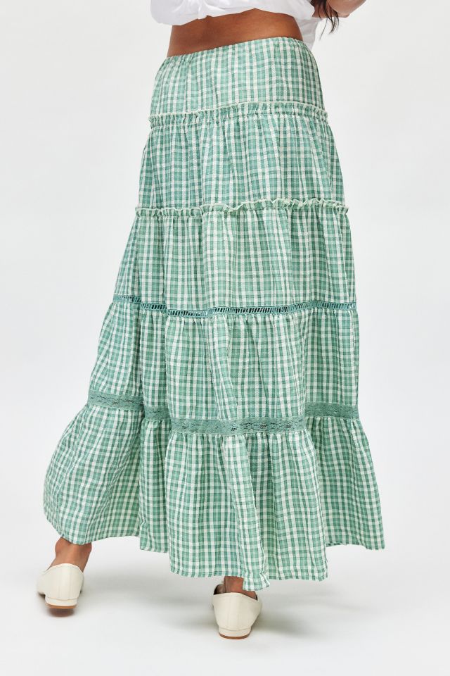 Daisy Street Tiered Gingham Maxi Skirt