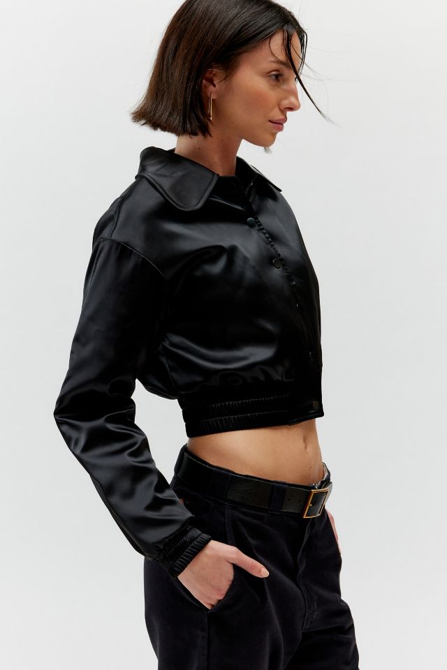 UO Sally Satin Cropped Bomber Jacket #1