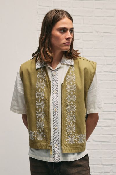 Bdg Embroidered Vest Jacket In Green, Men's At Urban Outfitters