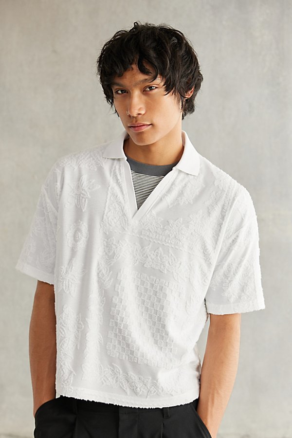 Standard Cloth Foundation Terry Polo Shirt Top In White, Men's At Urban Outfitters