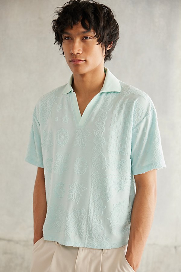 Standard Cloth Foundation Terry Polo Shirt Top In Light Blue, Men's At Urban Outfitters