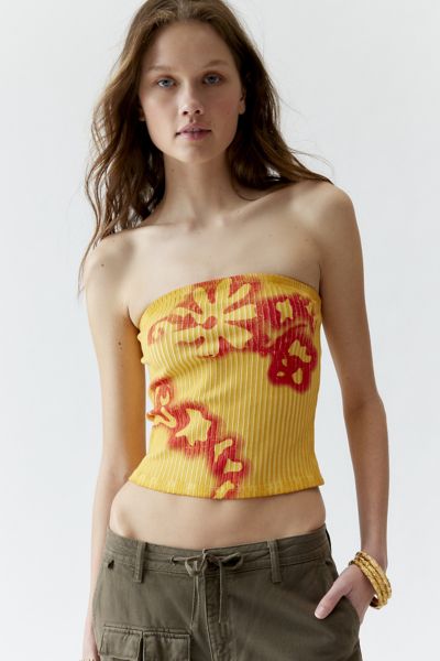 Shop Urban Outfitters Washed Floral Tube Top In Yellow/orange, Women's At
