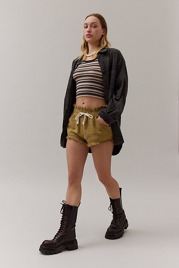 Bdg Frankie Paperbag Micro Short In Olive, Women's At Urban Outfitters