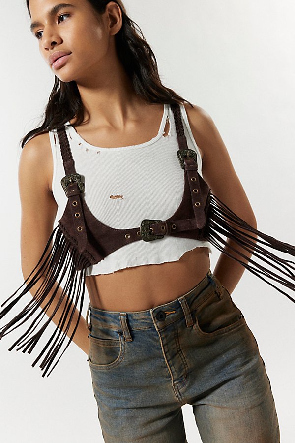 Urban Outfitters Hunter Suede Fringe Harness In Brown, Women's At
