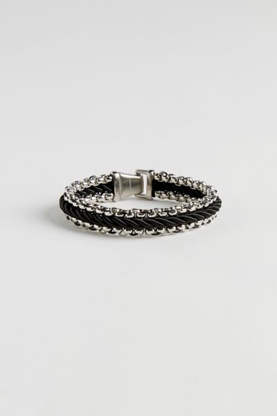 Urban Outfitters Leather & Stainless Steel Chain Bracelet In Black, Men's At
