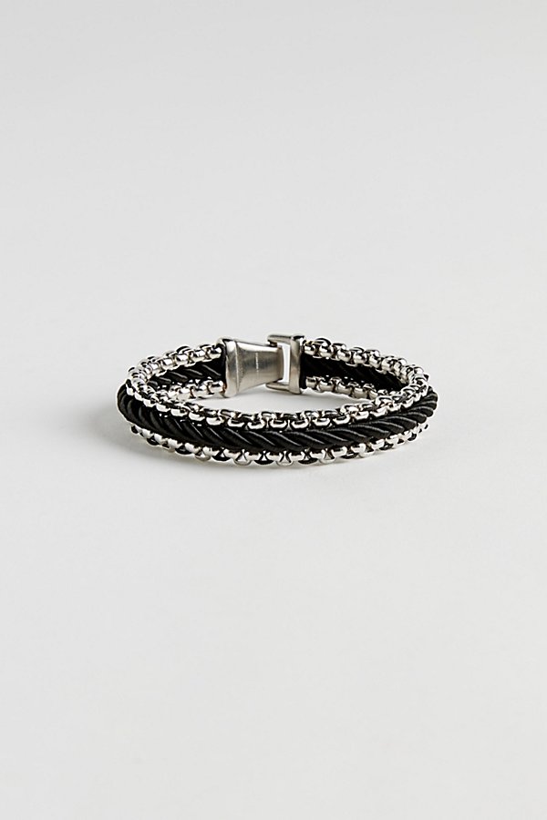 Urban Outfitters Leather & Stainless Steel Chain Bracelet In Black, Men's At