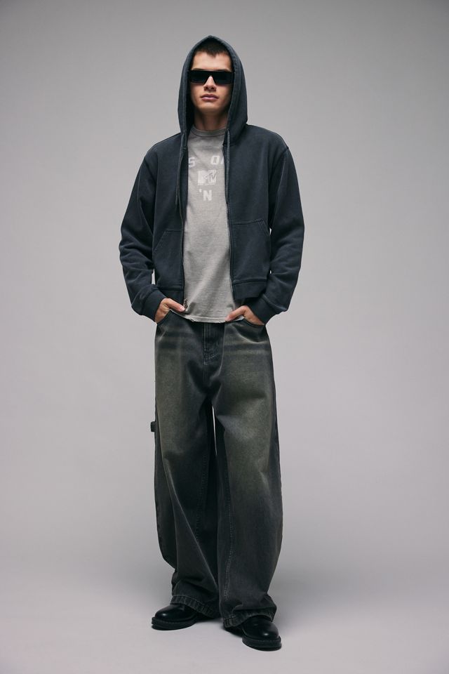 BDG Bonfire Solid Cropped Zip-Up Hoodie Sweatshirt | Urban Outfitters
