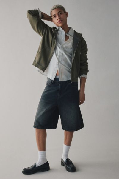 BDG BONFIRE SOLID ZIP-UP HOODIE SWEATSHIRT IN OLIVE AT URBAN OUTFITTERS 