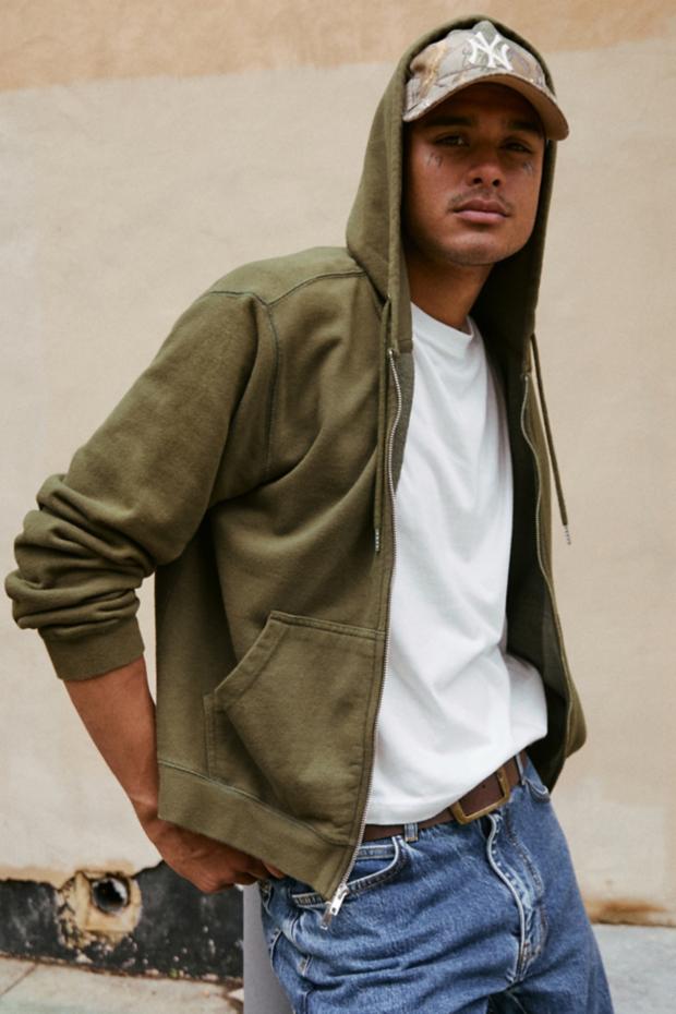 BDG Bonfire Solid Zip-Up Hoodie Sweatshirt