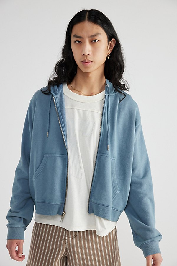 Bdg Bonfire Cropped Full-zip Hoodie Sweatshirt In Blue Fusion, Men's At Urban Outfitters