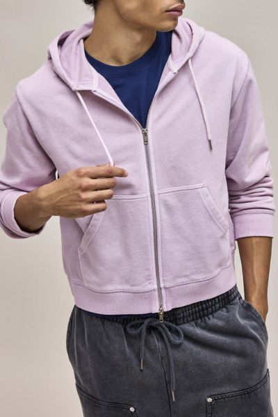 BDG BONFIRE SOLID ZIP-UP HOODIE SWEATSHIRT IN LAVENDER AT URBAN OUTFITTERS 