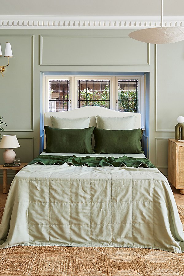 Bed Threads Reversible Linen Quilt In Sage/olive At Urban Outfitters