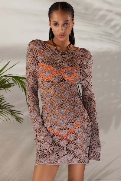Shop Out From Under Siren Song Crochet Mini Dress Cover-up In Neutral At Urban Outfitters