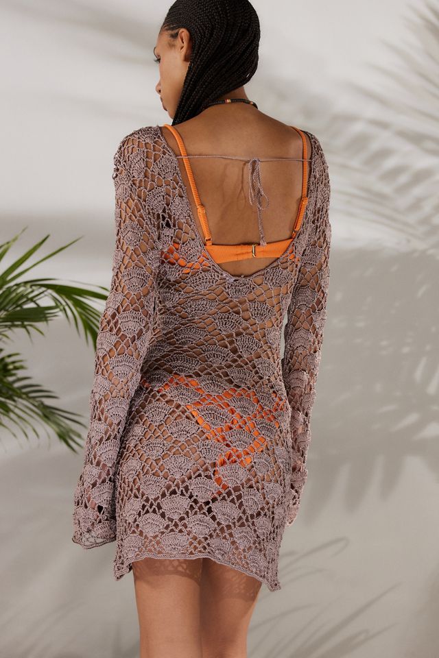 crochet mini dress cover up Solana Patchwork Crochet Mini Cover Up Dress in Black/Ivory