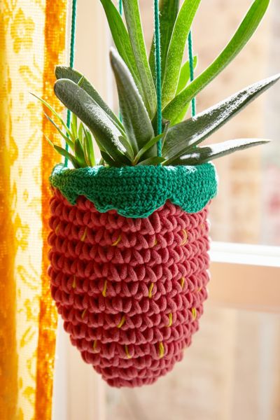 Strawberry Crochet Plant Hanger