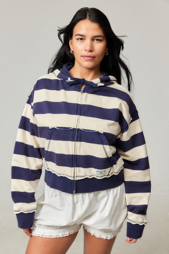 BDG Stripe Zip-Up Hoodie Sweatshirt | Urban Outfitters