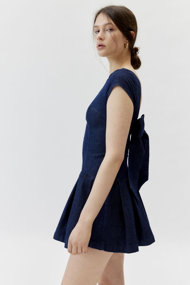 UO Bryan Bow-Back Pleated Denim Mini Dress #2