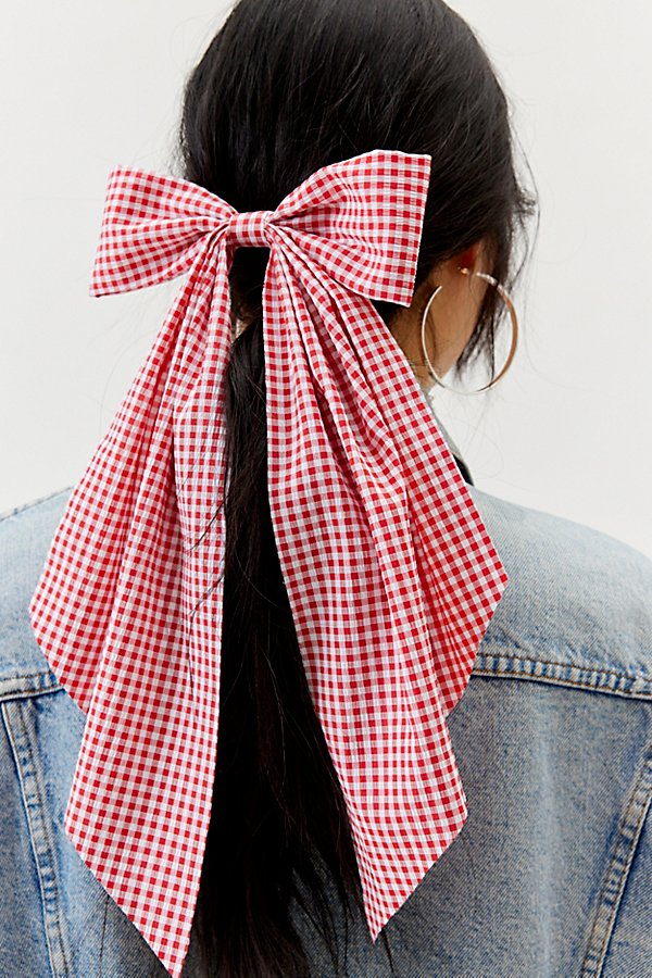 Urban Outfitters Long Gingham Hair Bow Barrette In Red, Women's At  In Pink