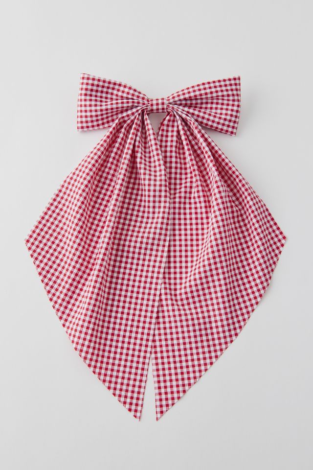 Long Gingham Hair Bow Barrette #1
