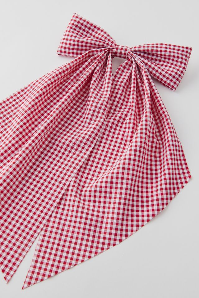 Long Gingham Hair Bow Barrette #2