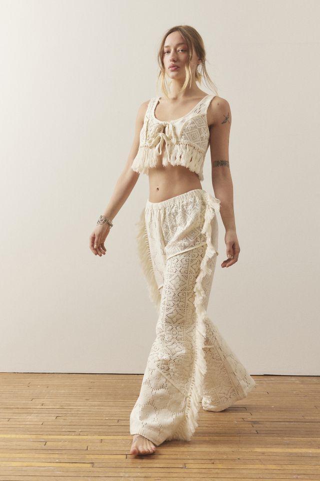 White Sheer Lace Fitted Beach Pants