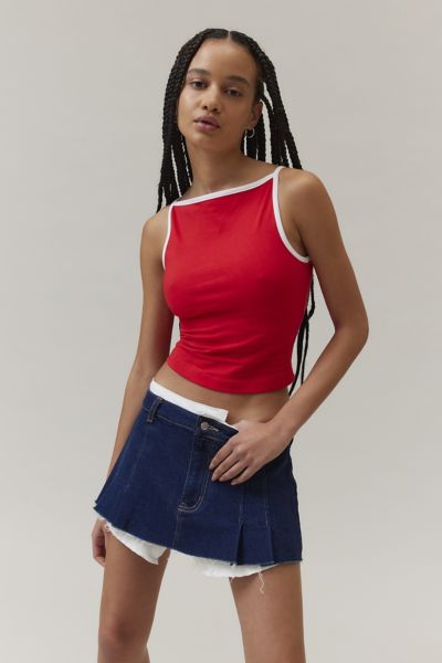 Shop Bdg Romy Boatneck Cropped Tank Top In Red, Women's At Urban Outfitters