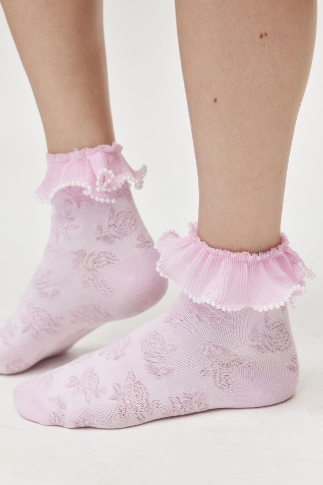 Pearl Ruffle Lace Crew Sock #1