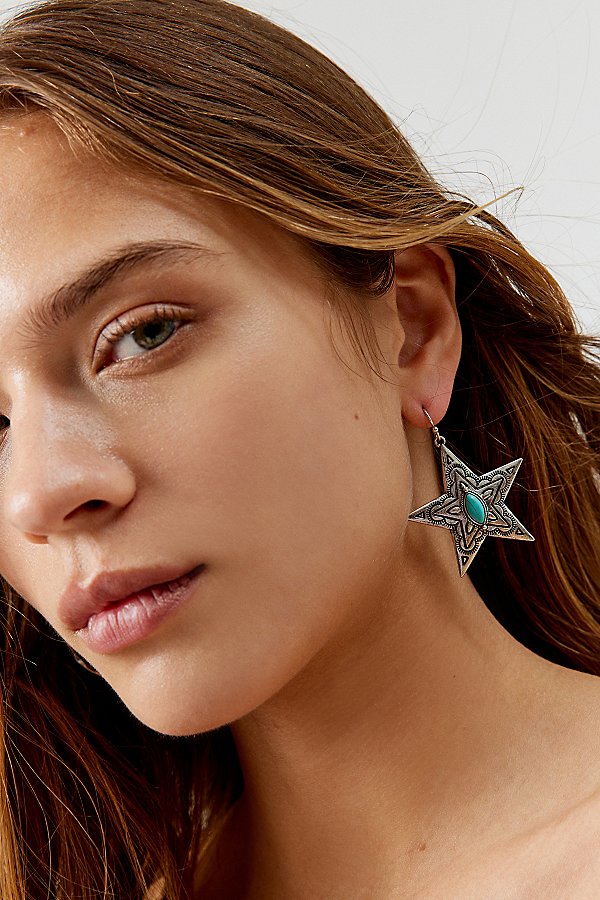 Urban Outfitters Etched Star Earring In Silver, Women's At  In Metallic