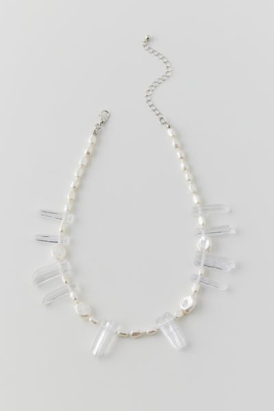 Urban Outfitters Crystal And Pearl Statement Necklace In Pearl, Women's At