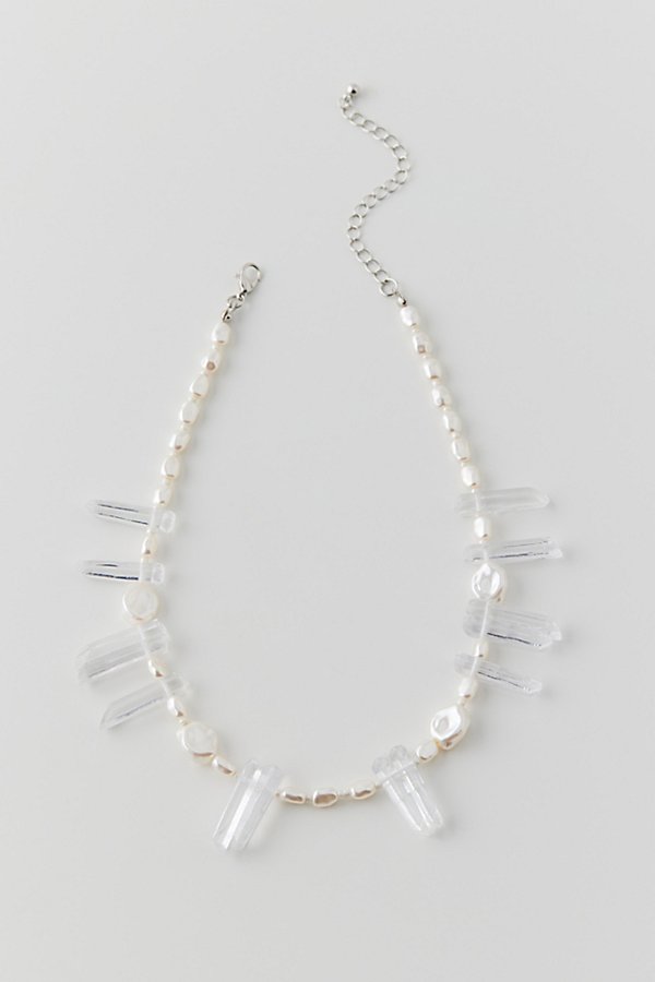 Urban Outfitters Stone And Pearl Statement Necklace In Pearl, Women's At  In Metallic