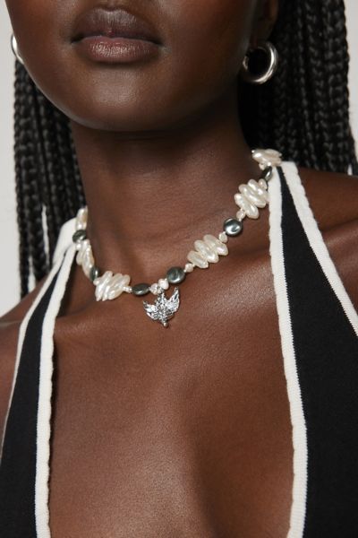 Urban Outfitters Pearl Cherub Statement Necklace In Silver, Women's At  In White
