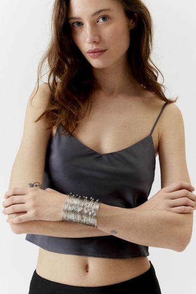 Urban Outfitters Statement Modern Rhinestone Cuff Bracelet In Silver, Women's At