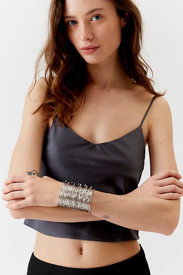 Urban Outfitters Statement Modern Rhinestone Cuff Bracelet In Silver, Women's At  In Metallic
