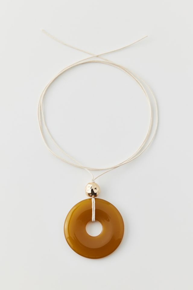 Round Pendant Corded Wrap Necklace #1