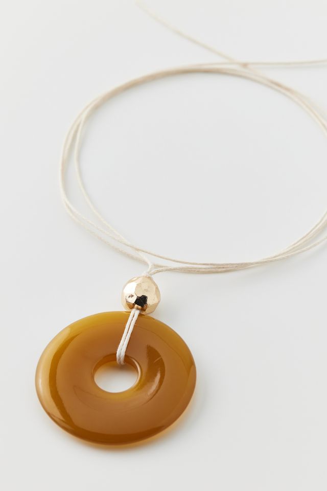 Round Pendant Corded Wrap Necklace #2