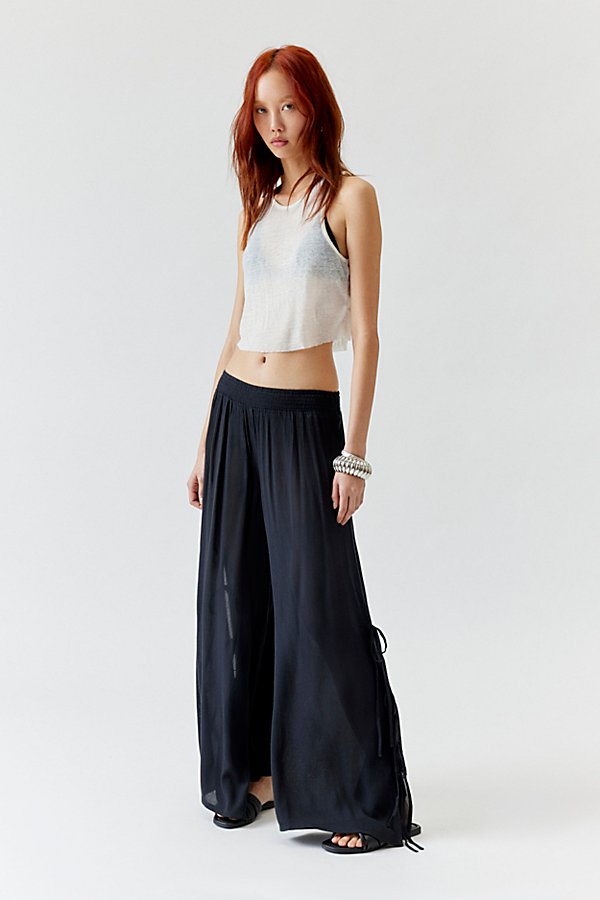 Out From Under Tied Up Gauze Wide Leg Pant In Black, Women's At Urban Outfitters