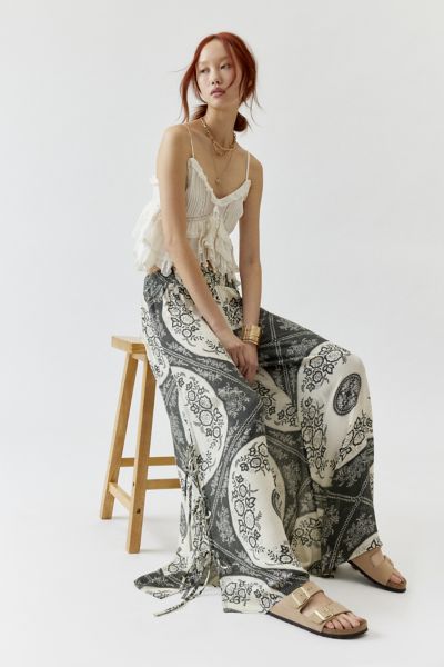 Out From Under Tied Up Gauze Wide Leg Pant In Black/white, Women's At Urban Outfitters In Black/white