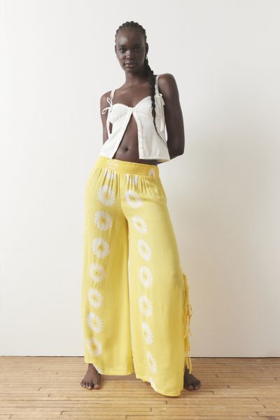 Shop Out From Under Tied Up Gauze Wide Leg Pant In Yellow, Women's At Urban Outfitters