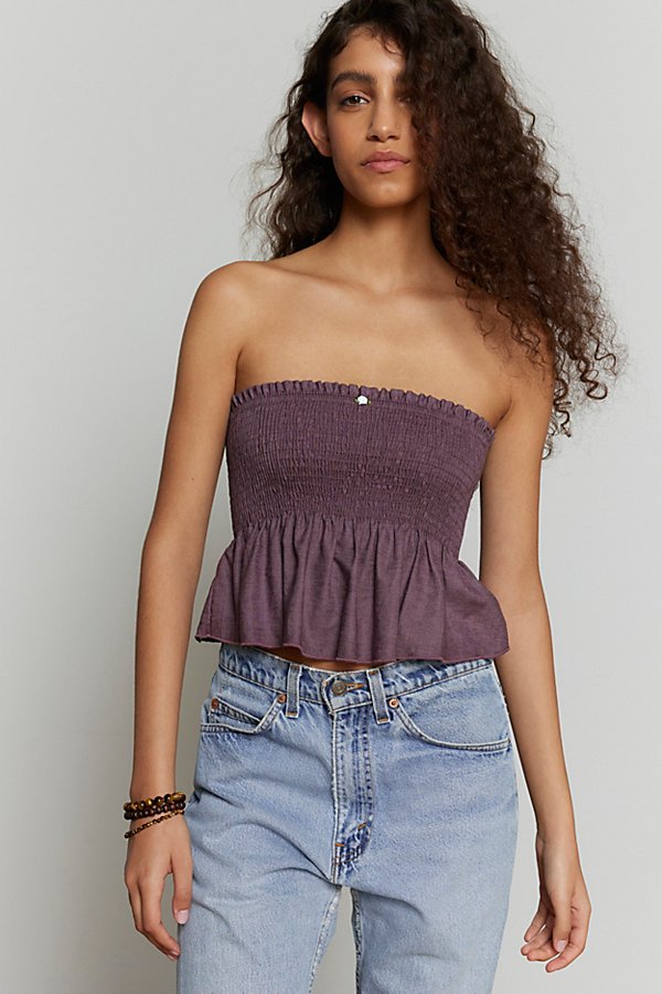 Urban Renewal Made In La Ecovero️ Linen Smocked Tube Top In Purple, Women's At Urban Outfitters