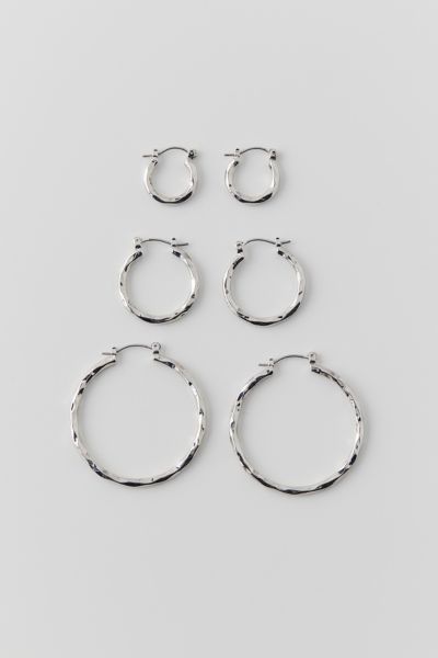 Urban Outfitters Hammered Hoop Earring Set In Silver, Women's At