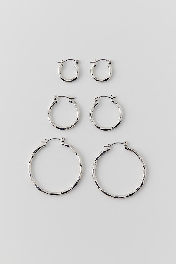 Urban Outfitters Hammered Hoop Earring Set In Silver, Women's At  In Metallic