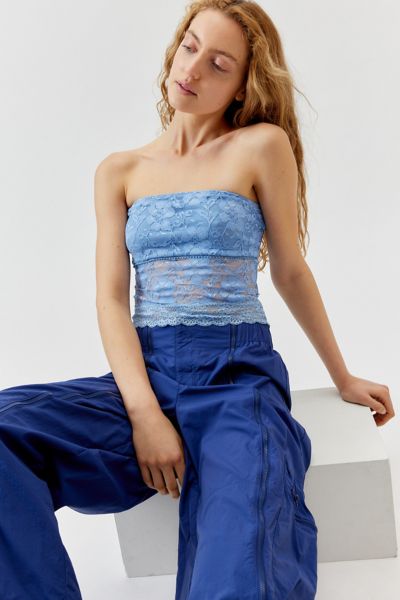 Shop Urban Renewal Remnants Lace Tube Top In Light Blue, Women's At Urban Outfitters