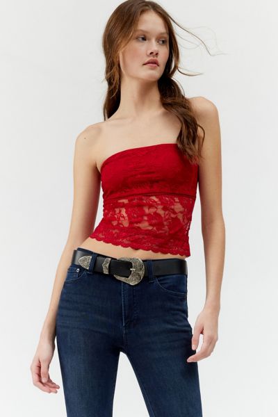 Urban Renewal Remnants Lace Tube Top In Red, Women's At Urban Outfitters In Red