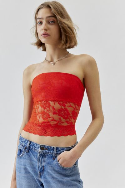 Urban Renewal Remnants Lace Tube Top In Light Red, Women's At Urban Outfitters