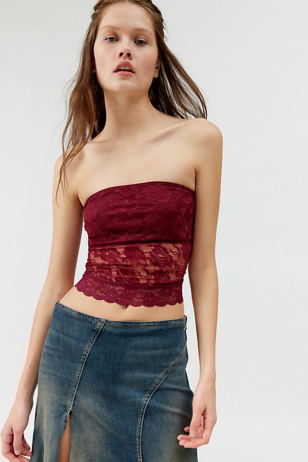 Urban Renewal Remnants Lace Tube Top In Burgundy, Women's At Urban Outfitters