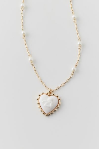 Delicate Cherub Cameo Heart Necklace